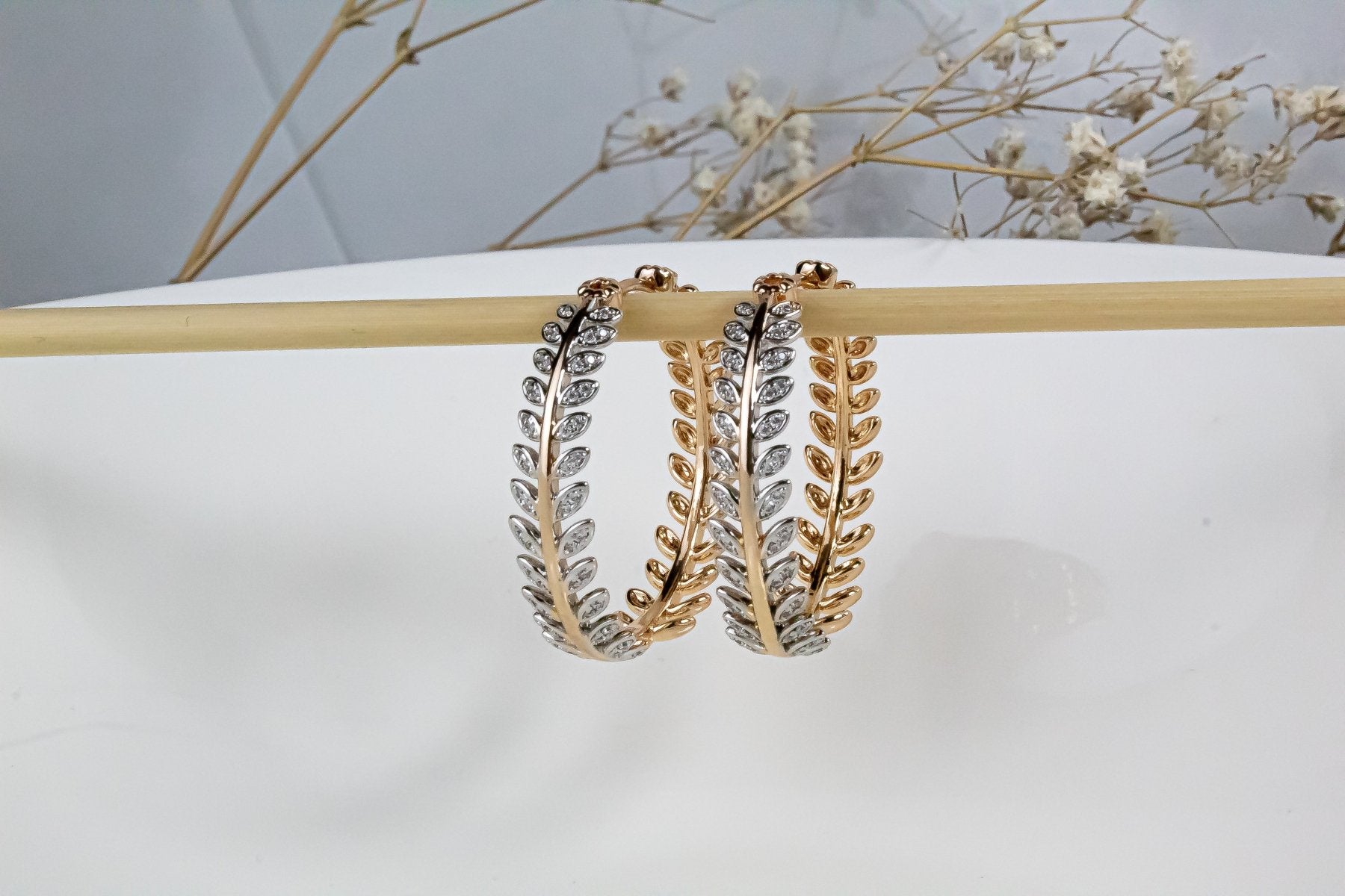 Aros - Argolla Hojas Zirconia - JOYAS CARATI