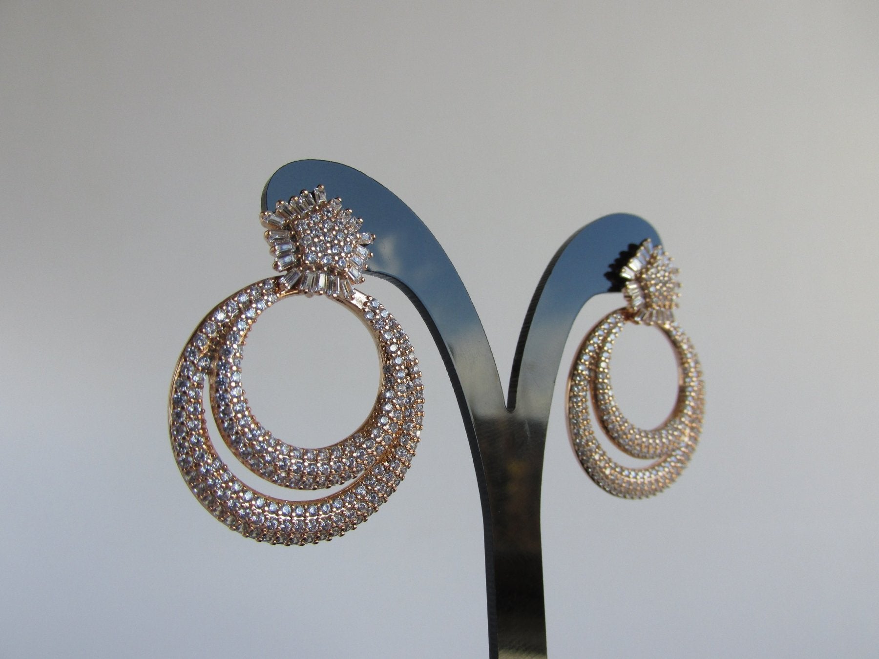Aros - Aro Doble Argolla Zirconia - JOYAS CARATI