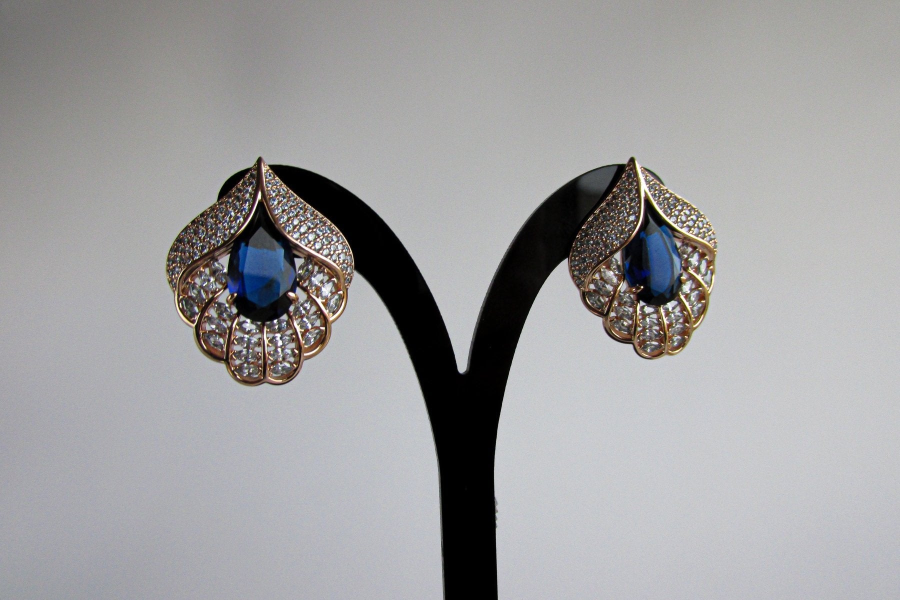 Aros - Aro Abanico Zirconia Azul - JOYAS CARATI
