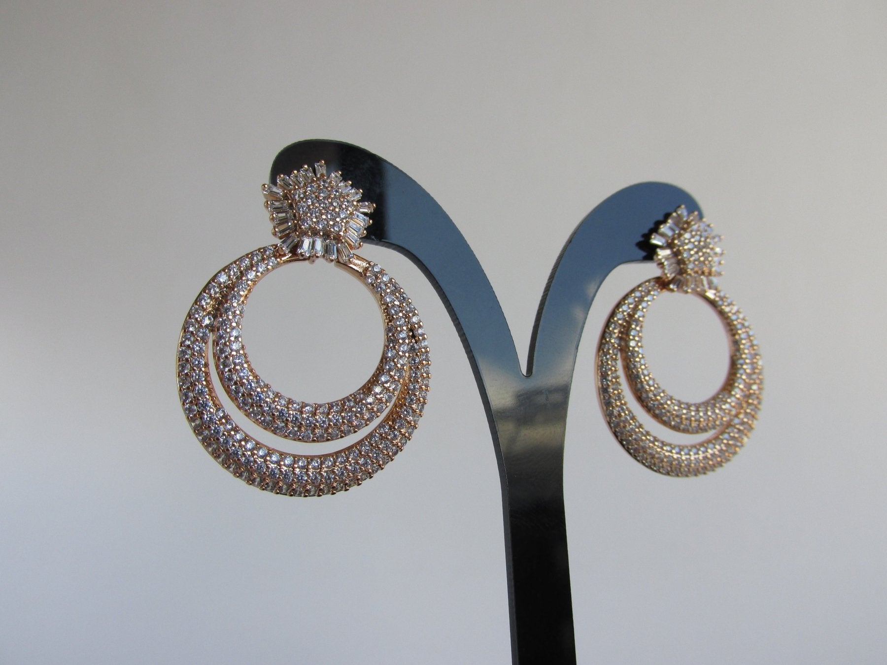 Aros - Aro Doble Argolla Zirconia - JOYAS CARATI