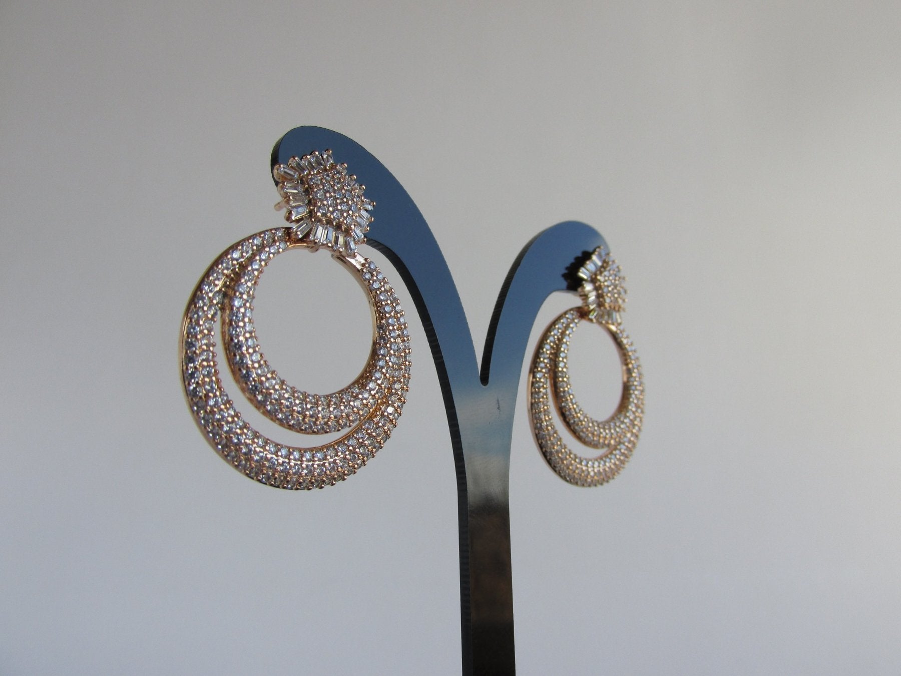 Aros - Aro Doble Argolla Zirconia - JOYAS CARATI